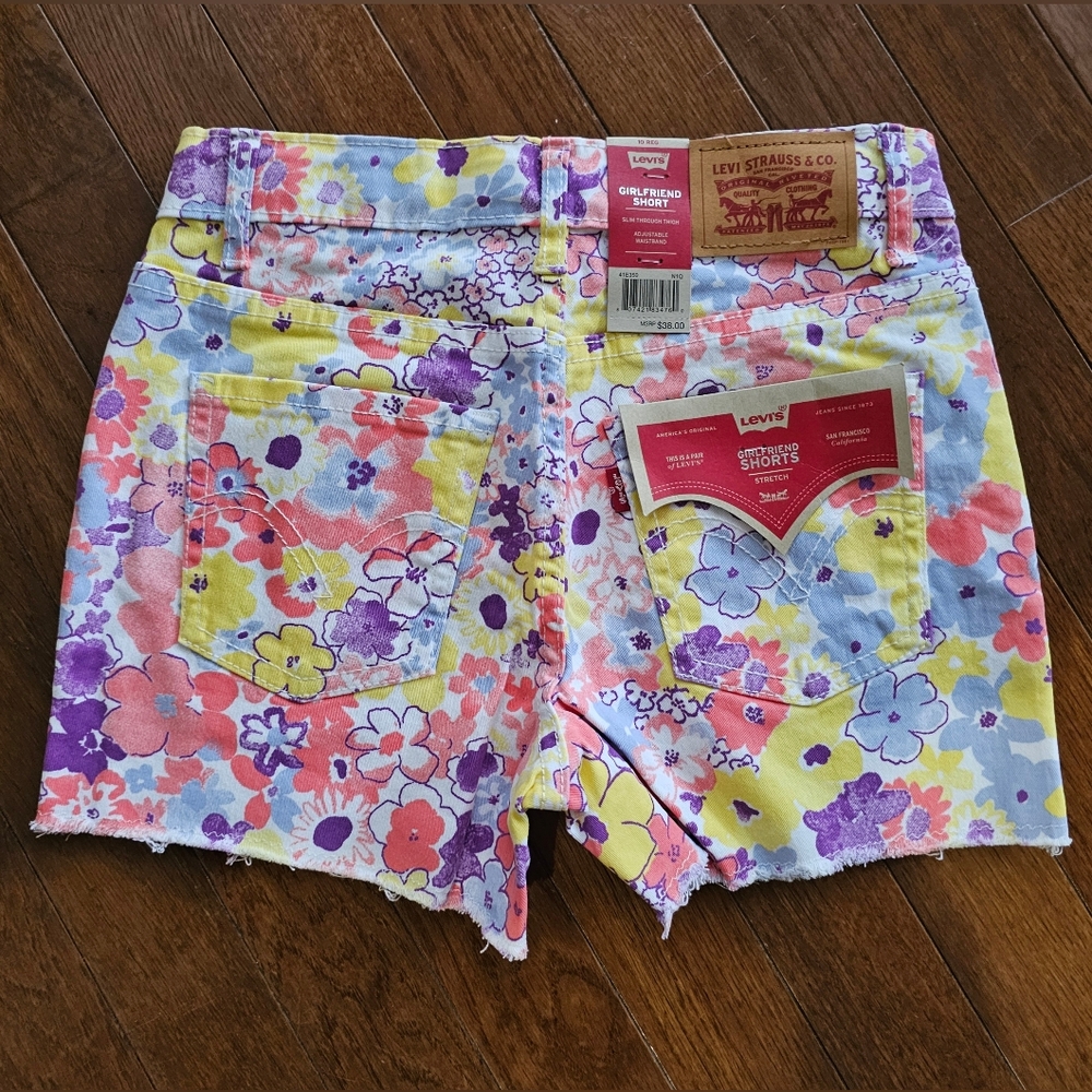 NWT LEVIS Girls Multicolor Floral Print Girlfriend Adjustable Waist Shorts